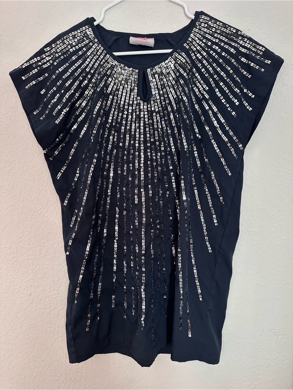 Romeo & Juliet Couture Blue and Sequin Short Sleeve Top